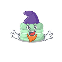 cartoon mascot of funny pistachio macaron dressed as an Elf
