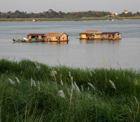 Floating House (Houseboat) on Mekong river, Kampong Cham, Cambodia