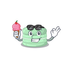 happy face pistachio macaron cartoon design with ice cream