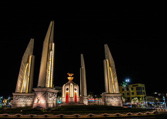 Naklejka premium Democracy Monument by night without people and traffic, Bangkok, Thailand