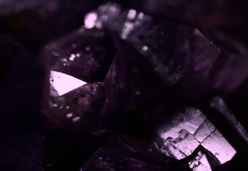 Amethyst crystals in macro view.