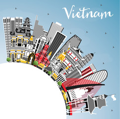 Vietnam City Skyline with Gray Buildings, Blue Sky and Copy Space.