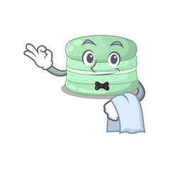 Sweet pistachio macaron Character working as a Waiter