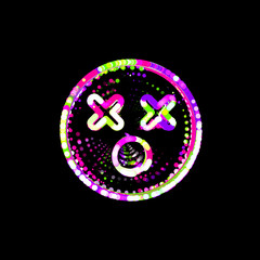 Symbol dizzy from multi-colored circles and stripes. UFO Green, Purple, Pink