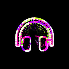 Symbol headphones from multi-colored circles and stripes. UFO Green, Purple, Pink