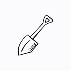 Shovel doodle icon. Drawing by hand. Vector illustration.