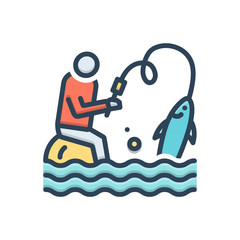 Color illustration icon for flyfishing 