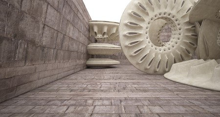 Architectural background. Abstract concrete interior with smooth discs. 3D illustration and rendering.
