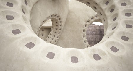 Architectural background. Abstract concrete interior with smooth discs. 3D illustration and rendering.