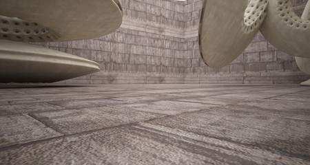 Architectural background. Abstract concrete interior with smooth discs. 3D illustration and rendering.