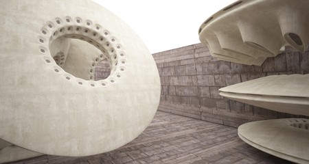 Fototapeta na wymiar Architectural background. Abstract concrete interior with smooth discs. 3D illustration and rendering.