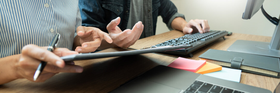 Team of programmers working together development Website design and coding technologies in a software develop company office, Coworkers Team concept