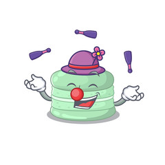 a lively pistachio macaron cartoon character design playing Juggling