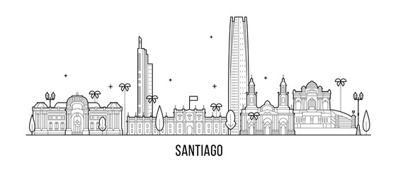Santiago skyline Chile city buildings vector line - obrazy, fototapety, plakaty