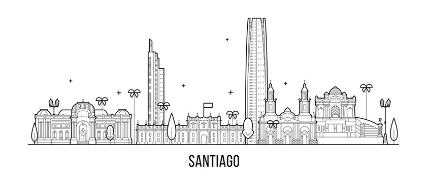 Santiago skyline Chile city buildings vector line