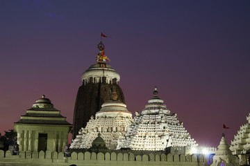 Famous Lord jagannath temple puri at night with colorful sky background