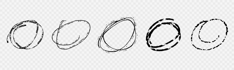Set of Grunge Hand Drawn Sketch Circles in Scribble Doodle Style