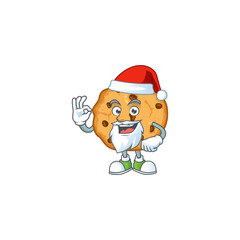 A lovely Santa chocolate chips cookies mascot picture style with ok finger