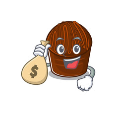 Rich and famous chocolate candy cartoon character holding money bag