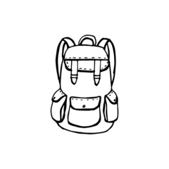 Backpack hand drawing outline on a white background. Vector stock illustration.