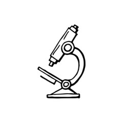 Microscope contour hand drawing Isolated on a white background. Vector stock illustration.