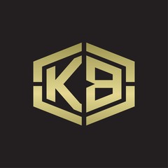KB Logo monogram with hexagon shape and piece line rounded design tamplate on gold colors