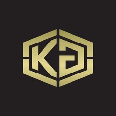 KG Logo monogram with hexagon shape and piece line rounded design tamplate on gold colors