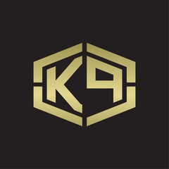 KP Logo monogram with hexagon shape and piece line rounded design tamplate on gold colors