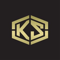 KS Logo monogram with hexagon shape and piece line rounded design tamplate on gold colors