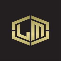 LM Logo monogram with hexagon shape and piece line rounded design tamplate on gold colors