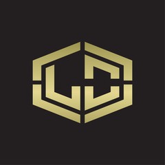 LO Logo monogram with hexagon shape and piece line rounded design tamplate on gold colors