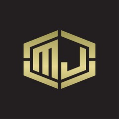 MJ Logo monogram with hexagon shape and piece line rounded design tamplate on gold colors