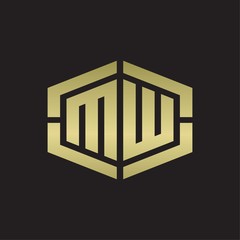 MW Logo monogram with hexagon shape and piece line rounded design tamplate on gold colors