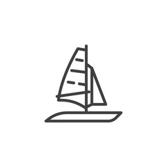 Windsurfing line icon. linear style sign for mobile concept and web design. Sailing windsurfing outline vector icon. Symbol, logo illustration. Vector graphics