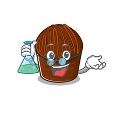 Cool chocolate candy Professor cartoon character with glass tube