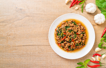 Stir fried Thai basil with minced pork