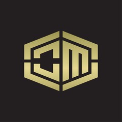 OM Logo monogram with hexagon shape and piece line rounded design tamplate on gold colors