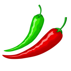 Hot red and green mexican peppers, isolated on white background. Vector square orientation