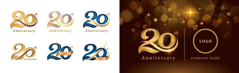 Set of 20th Anniversary logotype design, Twenty years Celebrating Anniversary Logo - obrazy, fototapety, plakaty