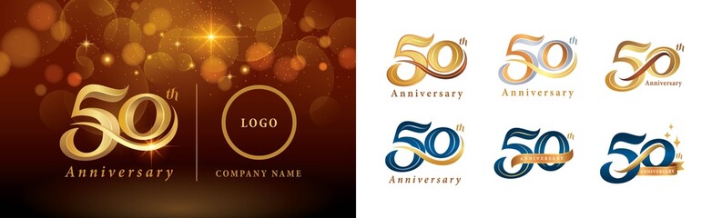 Set of 50th Anniversary logotype design, Fifty years Celebrating Anniversary Logo - obrazy, fototapety, plakaty