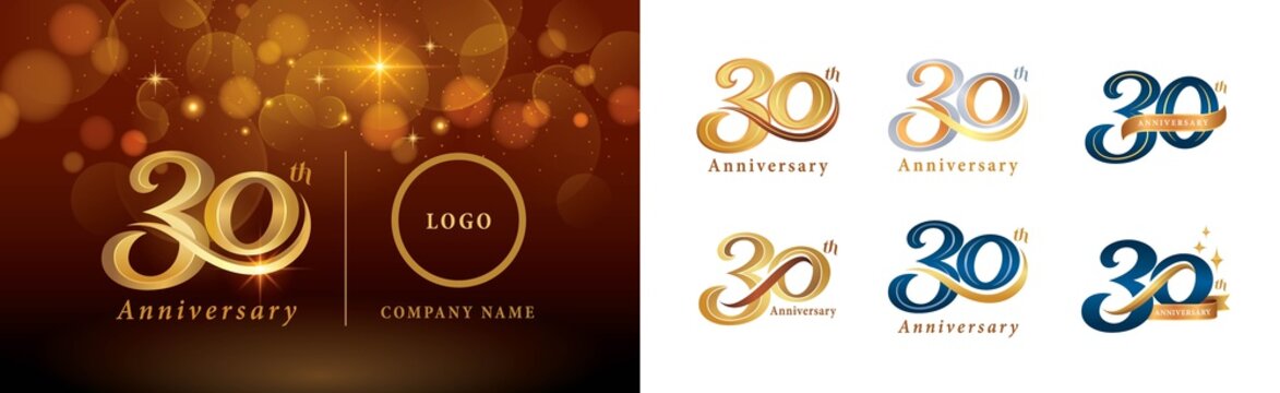 Set of 30th Anniversary logotype design, Thirty years Celebrating Anniversary Logo