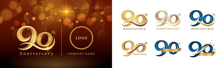 Set of 90th Anniversary logotype design, Ninety years Celebrating Anniversary Logo