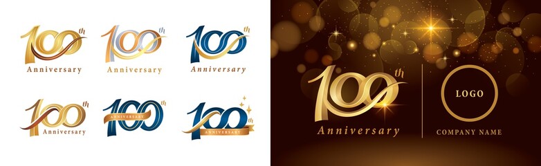 Set of 100th Anniversary logotype design, Hundred years Celebrating Anniversary Logo