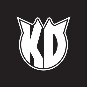 KD Logo monogram with horn shape style design isolated on black background