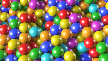 Animation of 3D shiny, colored balls for children. 3d illustration.