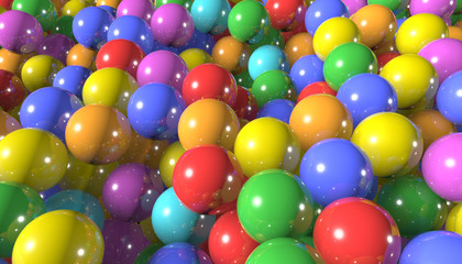 Fototapeta na wymiar Animation of 3D shiny, colored balls for children. 3d illustration.