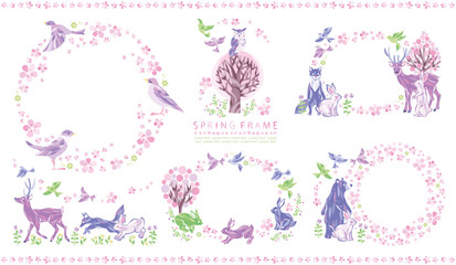 Fototapeta premium 春 桜 動物 フレーム セット