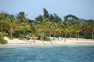 Beautiful tropical beach with turquiose sea & white sand on Green Island, Antigua, Caribbean.
