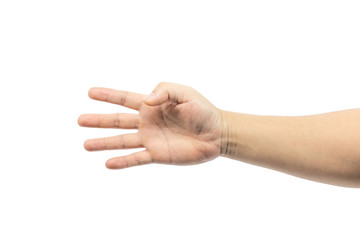 Gesture of number 4 with one hand