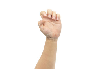 One nervous hand isolated on white background